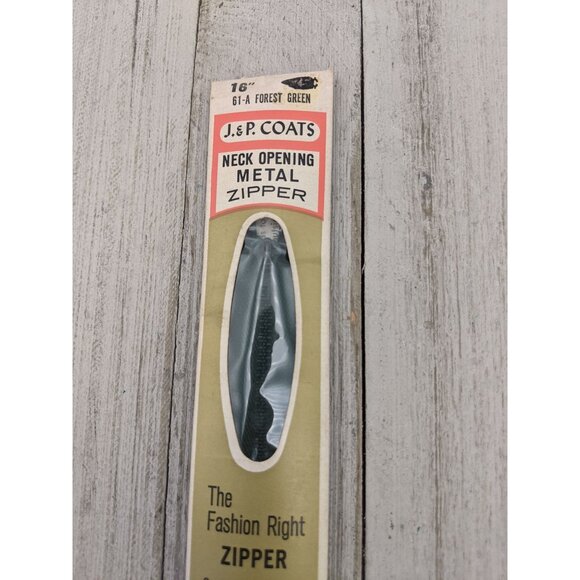 Vintage J&P Coats Neck Opening Metal Zipper 16" Forest Green 61-A - Picture 2 of 4